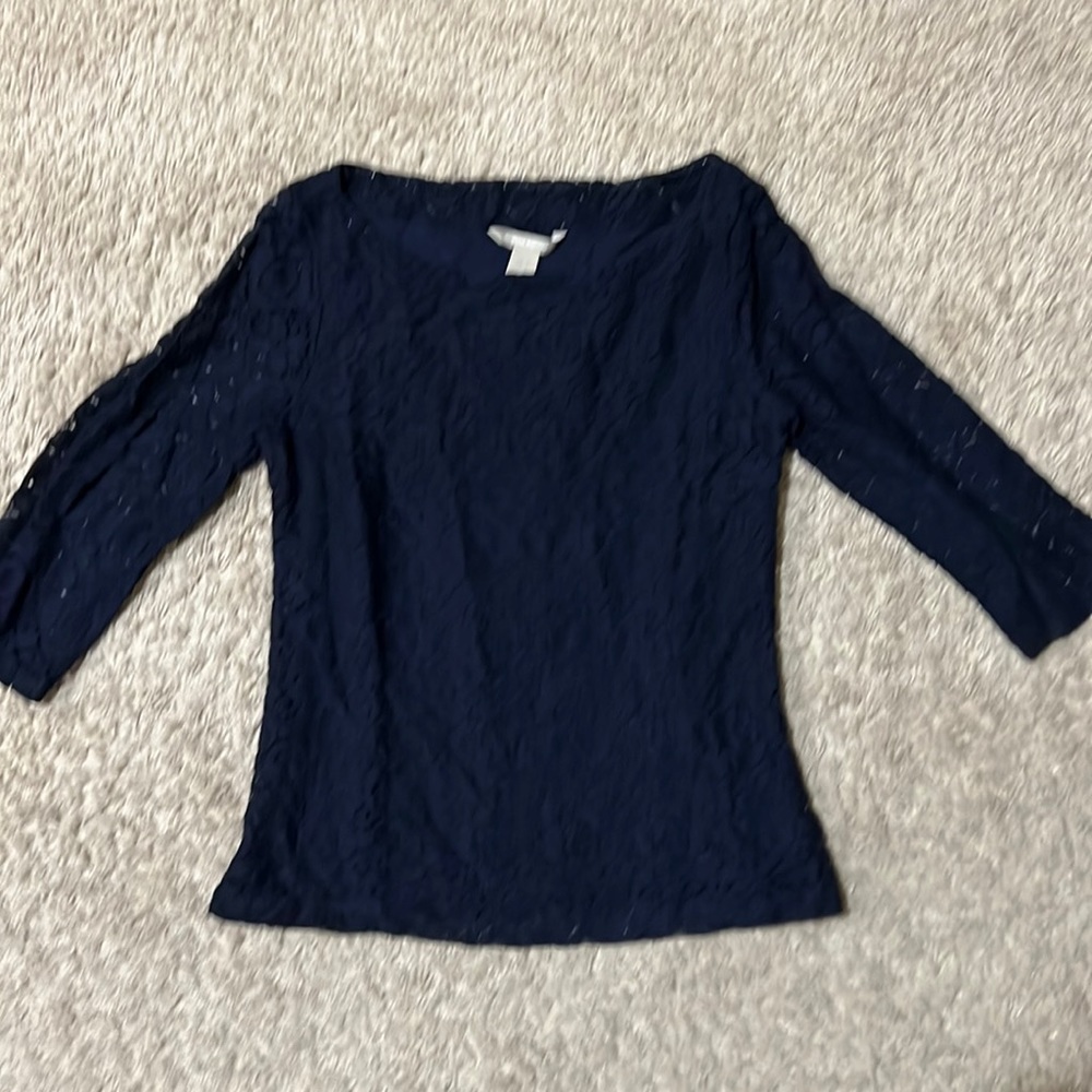 Banana Republic navy blue lined lace boat neck 3/4 sleeve top